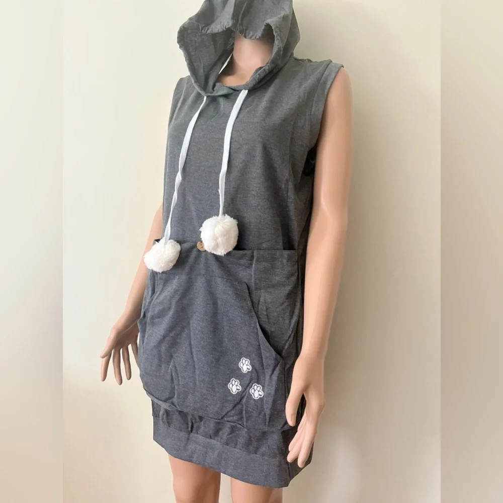 Brand new mewgaroo pet holder cat eared pouch sweatshirt hoodie top grey small - Picture 2 of 7